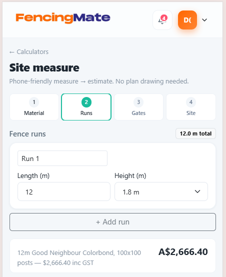 Site measure in Fencing Mate